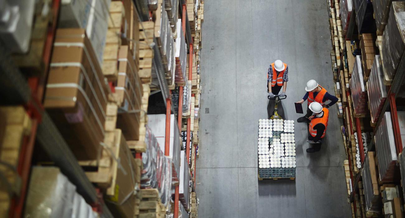 Aerial view of workers in a warehouse